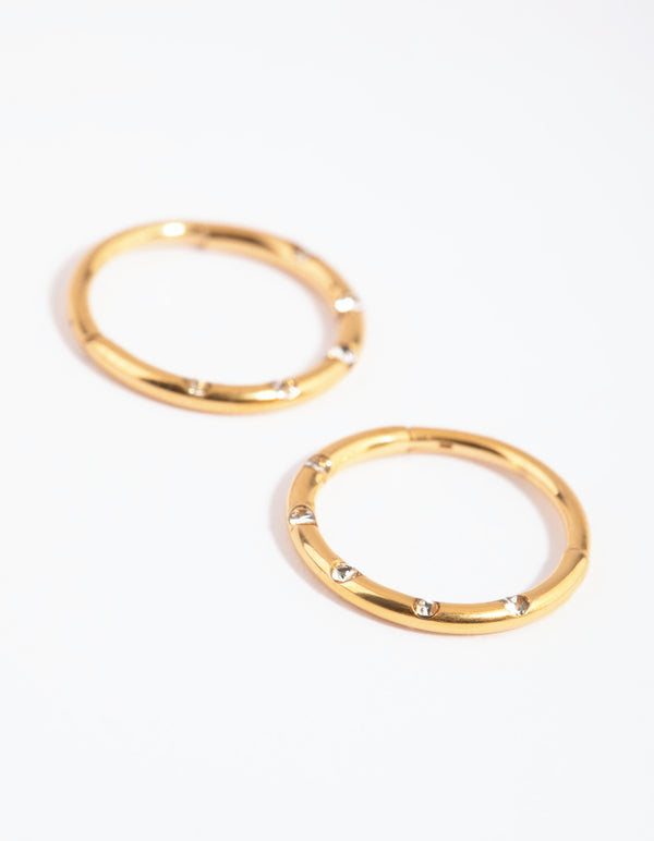 Gold Plated Surgical Steel Diamante 8mm Sleeper Earrings