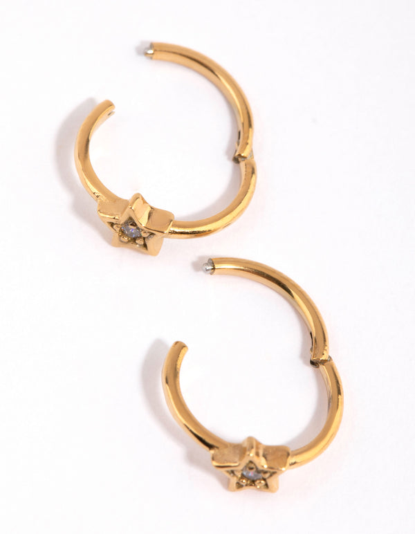 Gold Plated Surgical Steel Diamante Star Sleeper Earrings