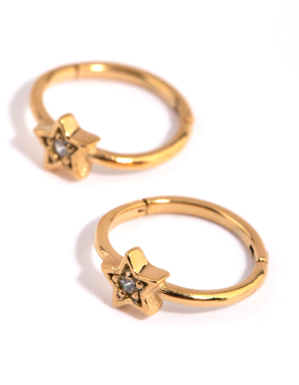 Gold Plated Surgical Steel Diamante Star Sleeper Earrings
