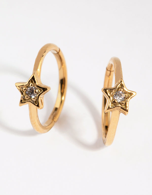 Gold Plated Surgical Steel Diamante Star Sleeper Earrings