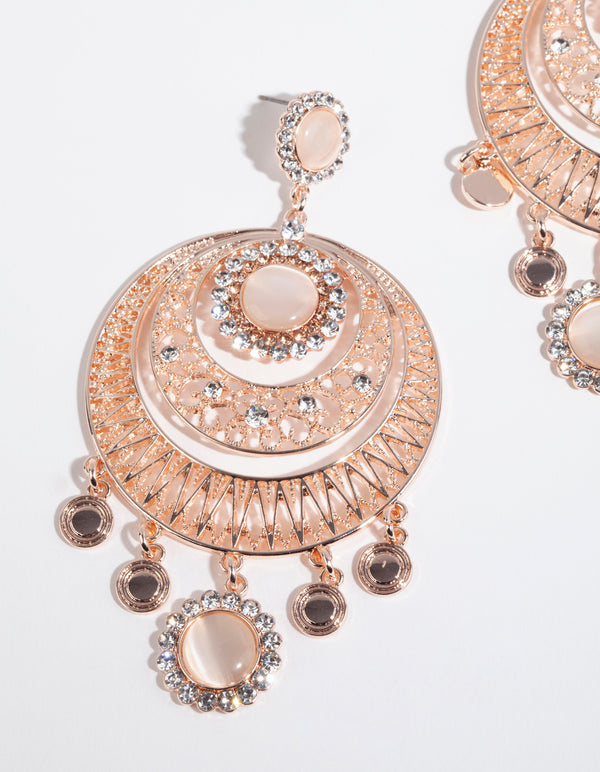Rose Gold Disc Blush Catseye Chandbali Earrings