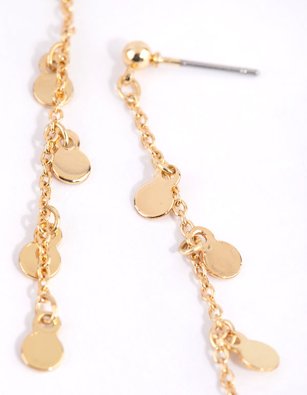 Gold Plated Disc Drop Thread Through Earrings