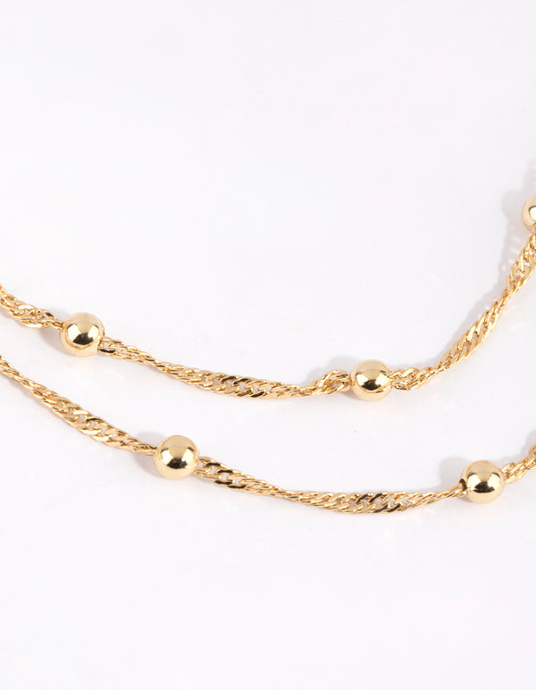 Gold Plated Ball & Twist Chain Necklace Set