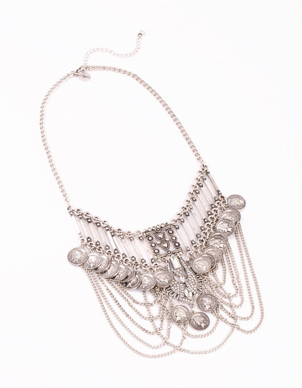 Rhodium Coin & Chain Necklace