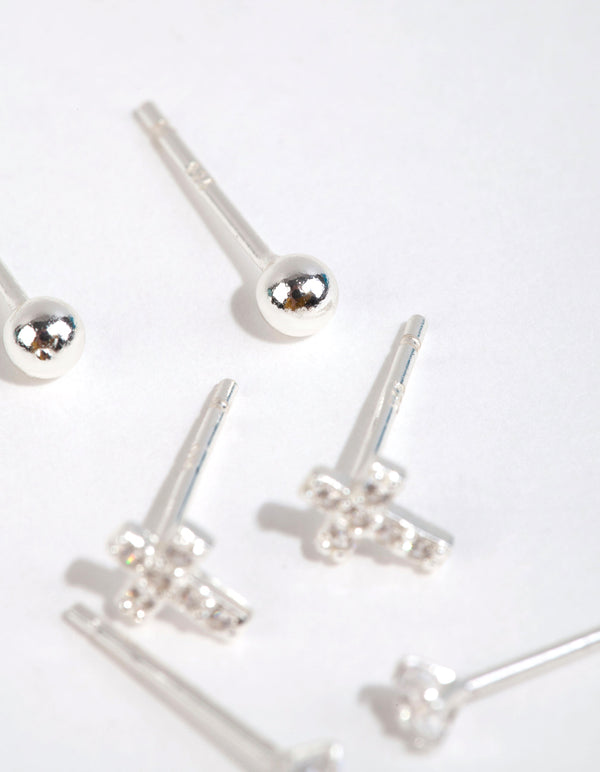 Sterling Silver Cross & Diamante Stud Earring Pack