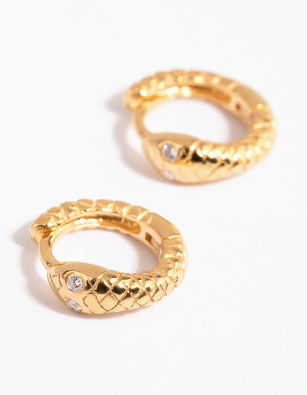 Gold Plated Sterling Silver Snake Huggie Earrings