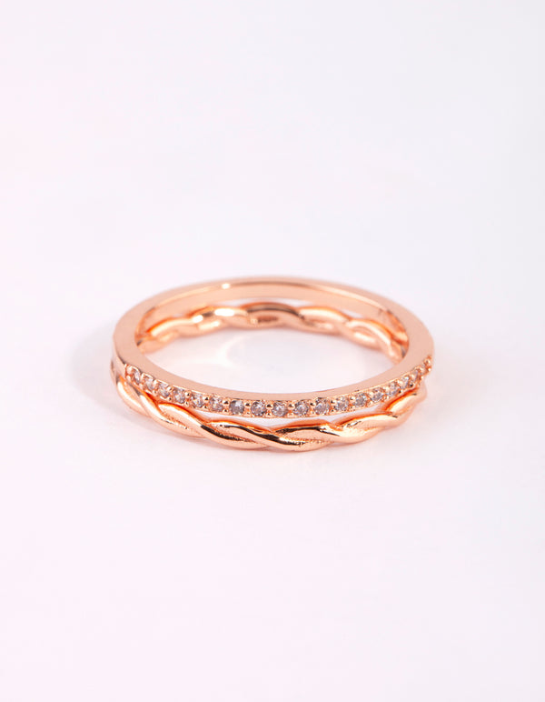 Rose Gold Plated Sterling Silver Diamante Ring Set