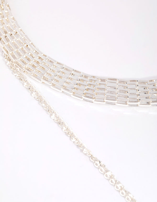 Silver Mesh & Cross Necklace