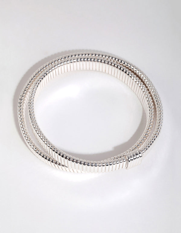 Silver Ribbed Wrap Bracelet