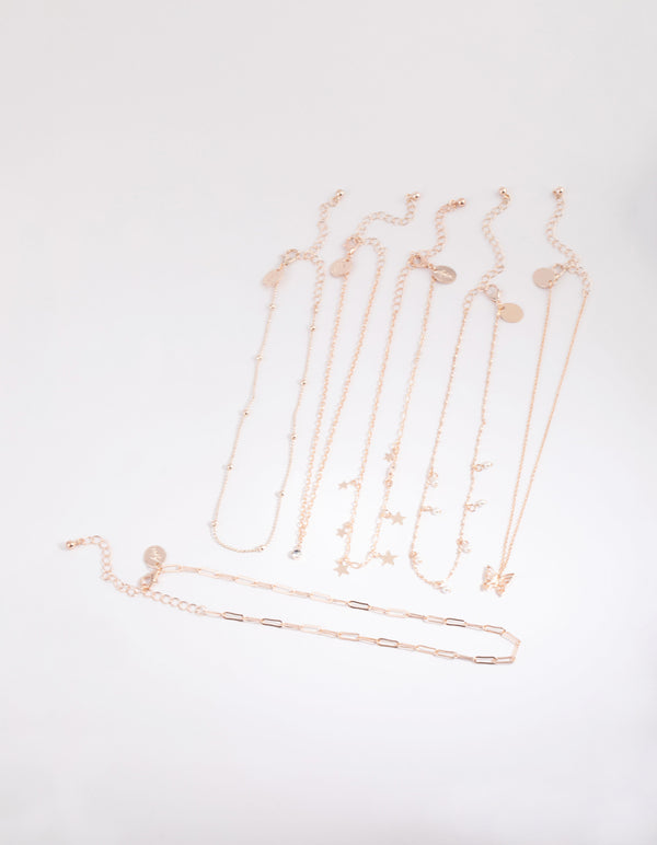 Rose Gold Star & Pearl Choker 6-Pack