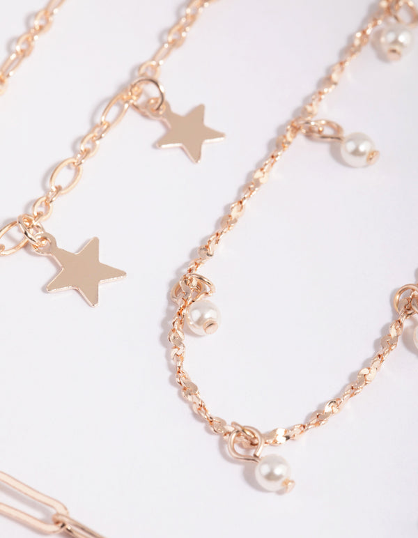 Rose Gold Star & Pearl Choker 6-Pack