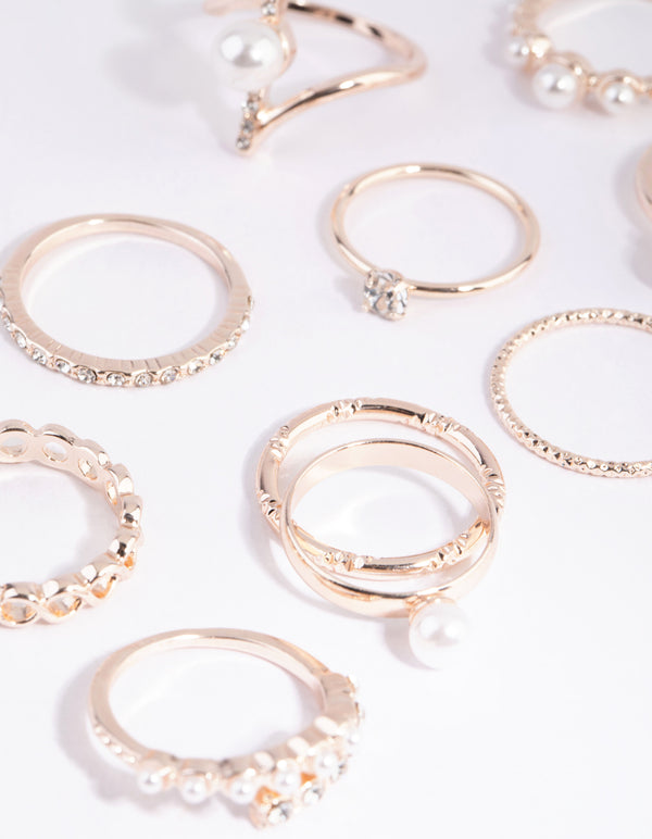 Rose Gold Statement Pearl Ring Pack