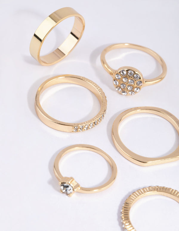 Gold Simple Band Diamante Ring Pack