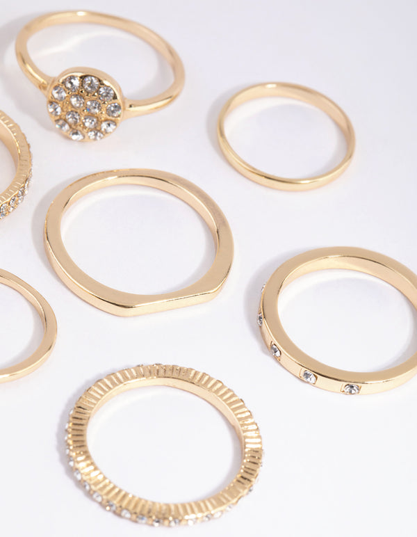 Gold Simple Band Diamante Ring Pack