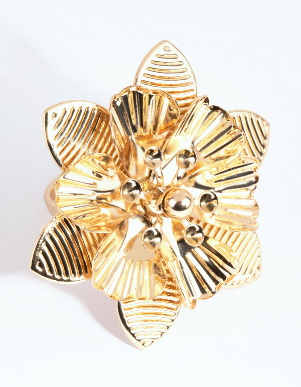 Gold Statement Metal Flower Ring