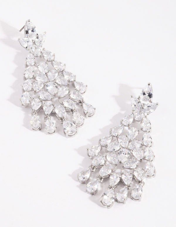 Silver Cubic Zirconia Statement Chandelier Drop Earrings