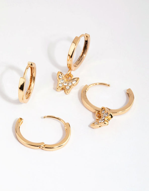 Gold Butterfly Stud & Huggie Pack