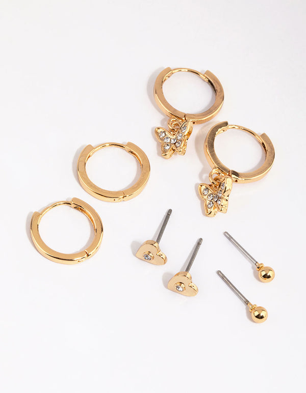 Gold Butterfly Stud & Huggie Pack