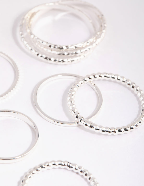 Silver Mixed Texture Ring Pack