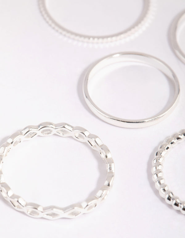 Silver Mixed Texture Ring Pack