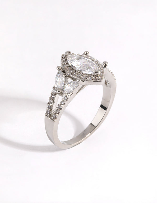 Silver Diamond Simulant Marquise Vintage Ring
