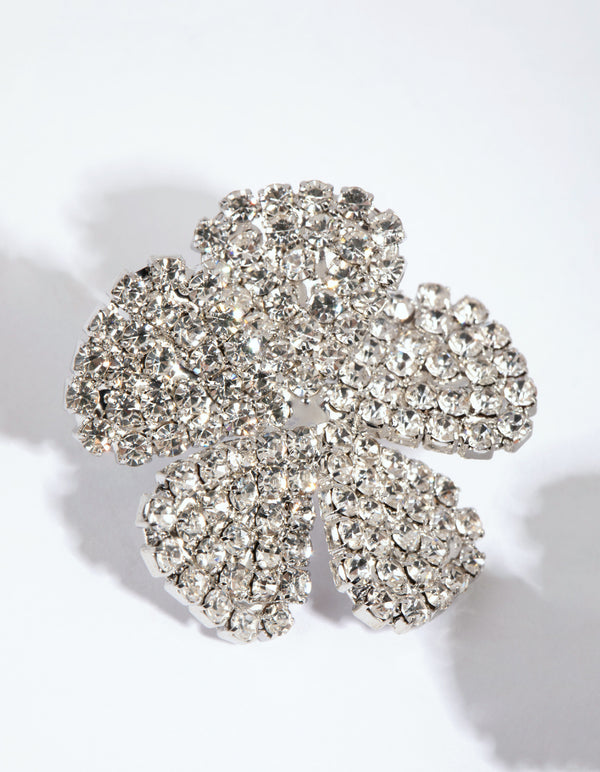 Rhodium Diamante Flower Stud Earrings