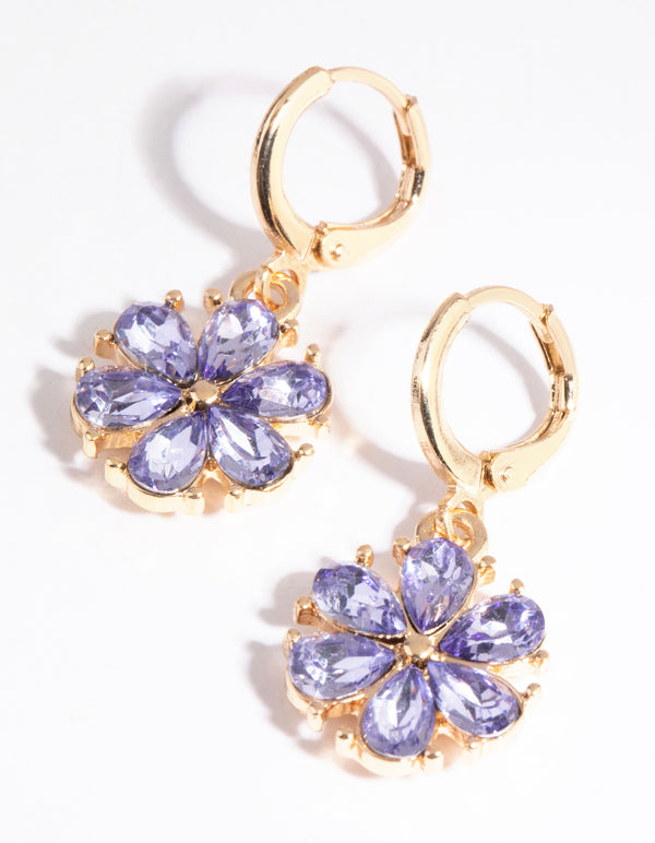 Gold Buttercup Flower Huggie Earrings