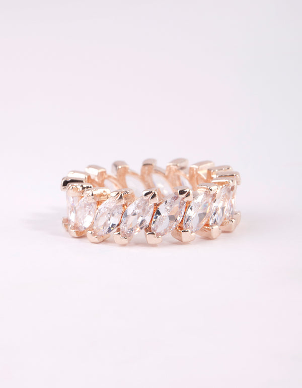 Rose Gold Navette Cubic Zirconia Diagonal Band Ring