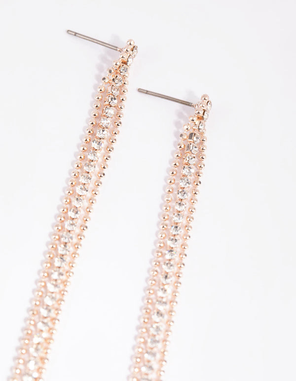 Rose Gold Triple Strand Drop Earrings