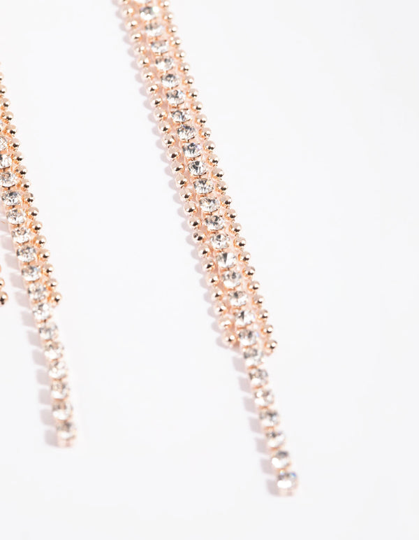Rose Gold Triple Strand Drop Earrings