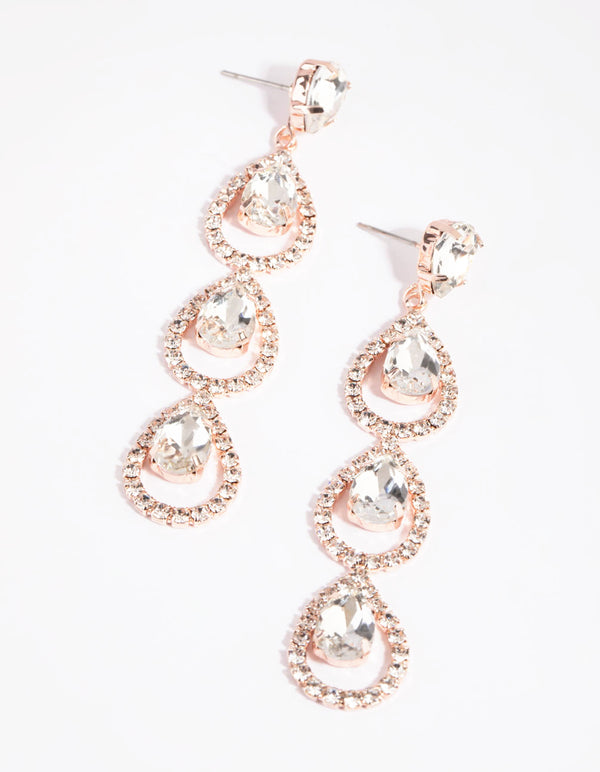 Rose Gold Halo Teardrop Earrings
