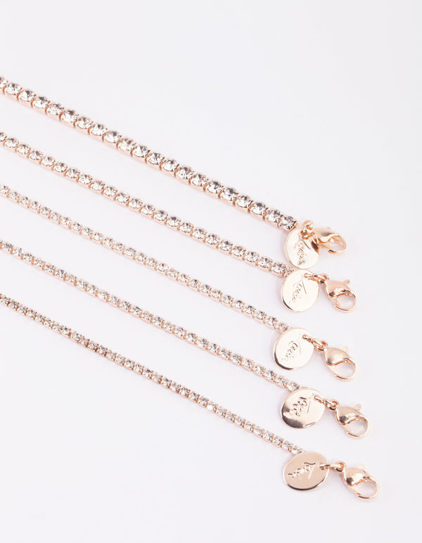 Rose Gold Diamante Choker 5-Pack