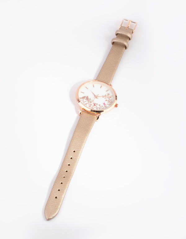 Rose Gold Mother of Pearl Pu Strap Watch