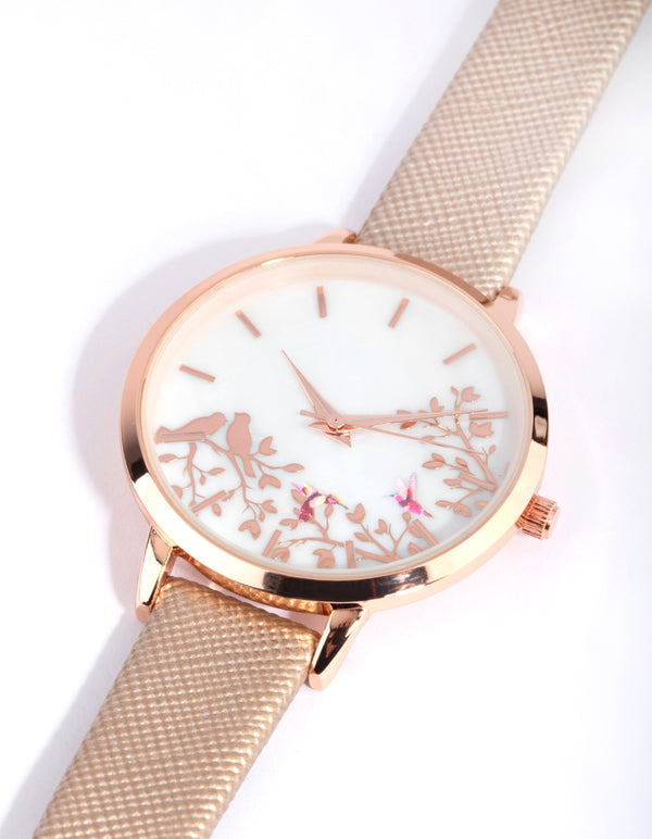Rose Gold Mother of Pearl Pu Strap Watch