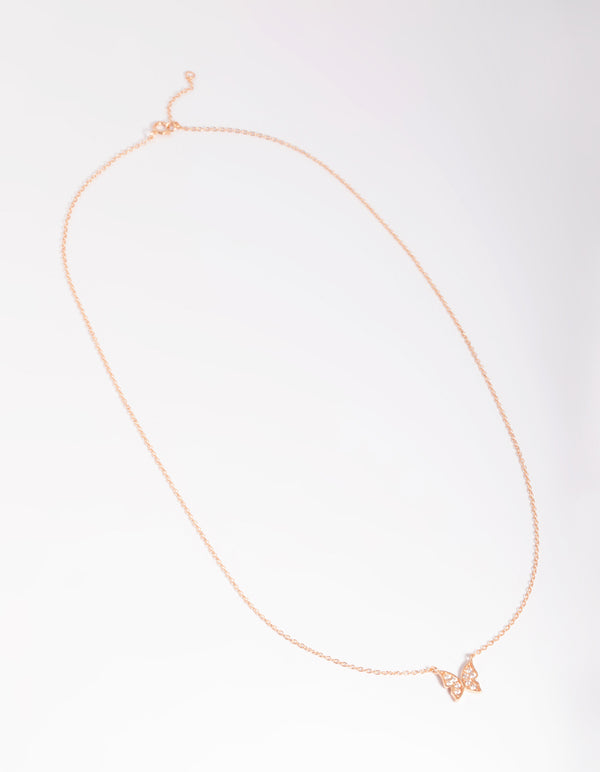 Rose Gold Plated Sterling Silver Butterfly Necklace