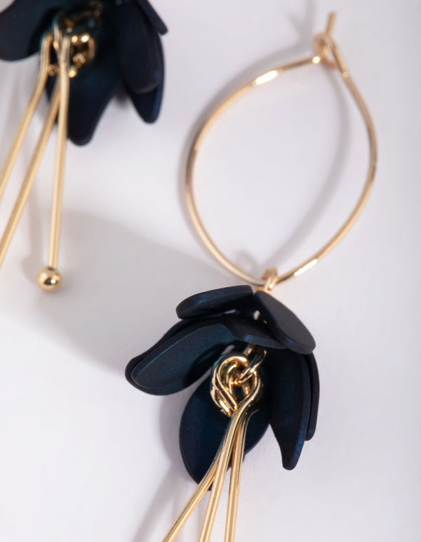 Navy Flower Drop Earrings