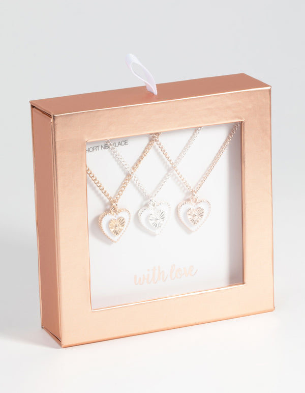 Mixed Metal Heart Necklace Set