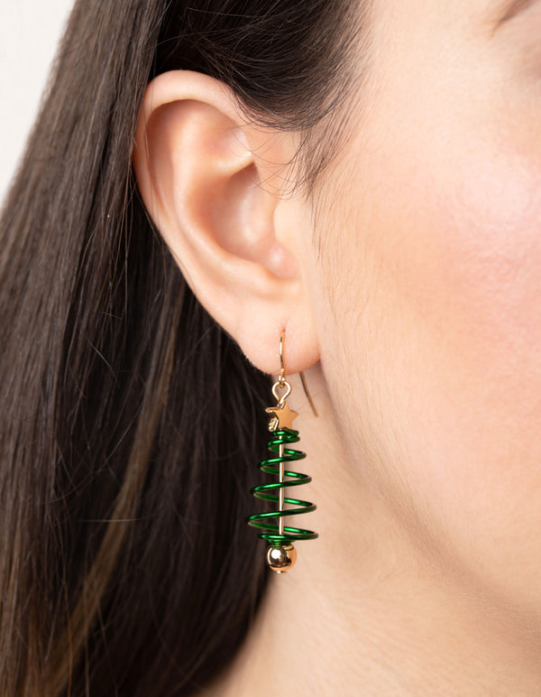 Festive Spiral Tree Drop Earrings