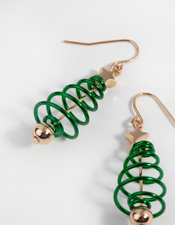 Festive Spiral Tree Drop Earrings