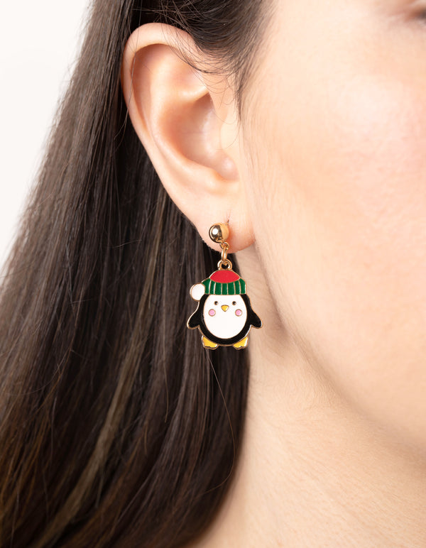 Festive Penguin Drop Earrings