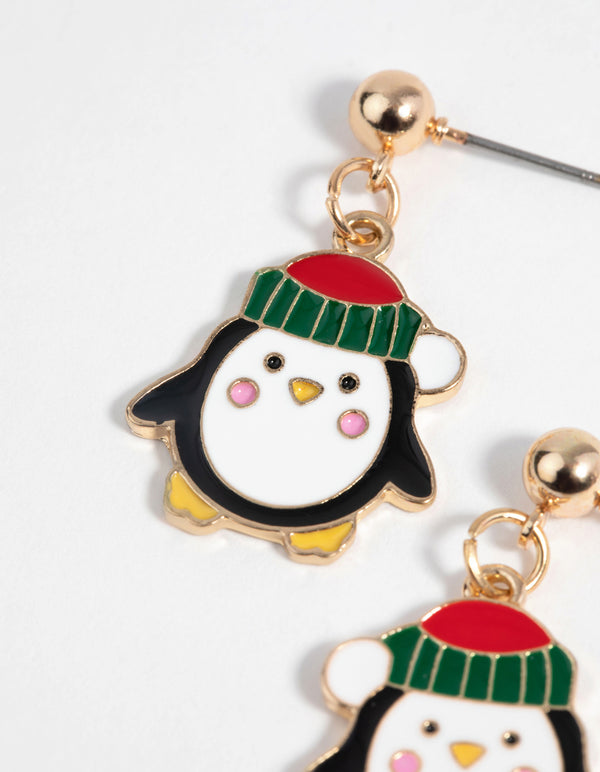 Festive Penguin Drop Earrings