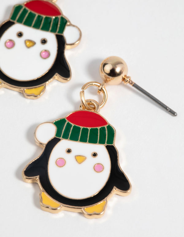 Festive Penguin Drop Earrings
