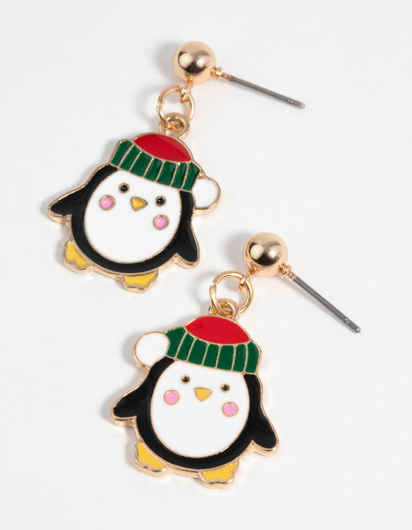 Festive Penguin Drop Earrings