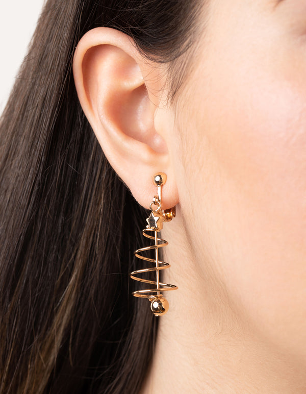 Festive Spiral Tree Clip-On Earrings