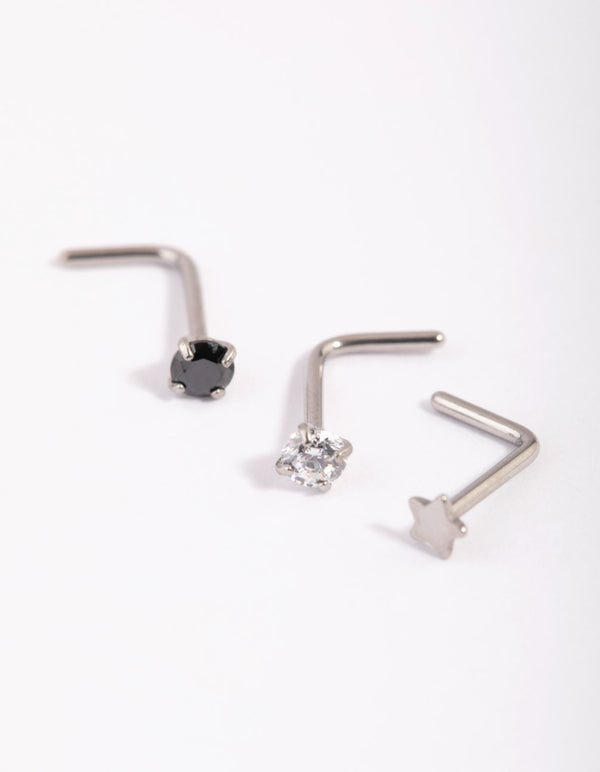 Surgical Steel Star & Diamante Nose Studs