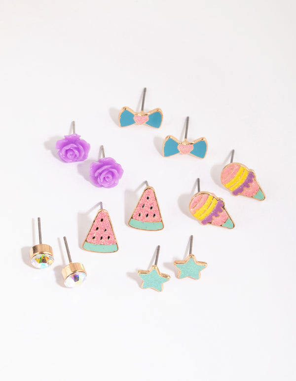 Kids Rainbow Ice Cream Stud Earring 6-Pack