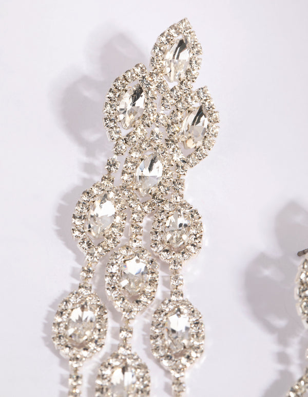 Silver Diamante Statement Teardrop Earrings