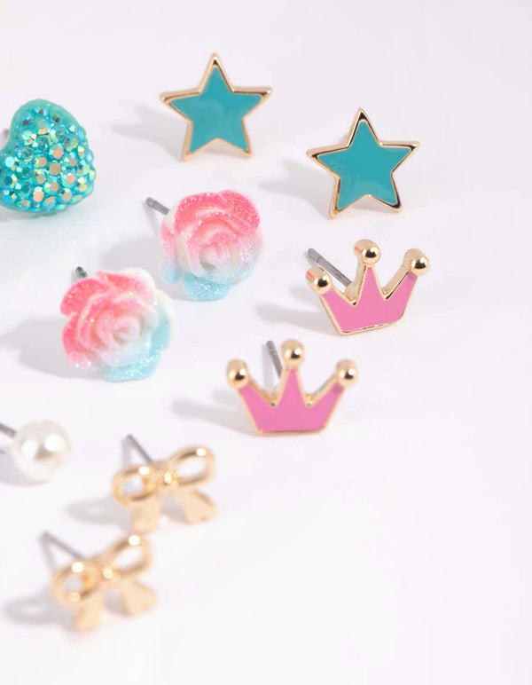 Kids Bow & Crown Stud Earring 6-Pack
