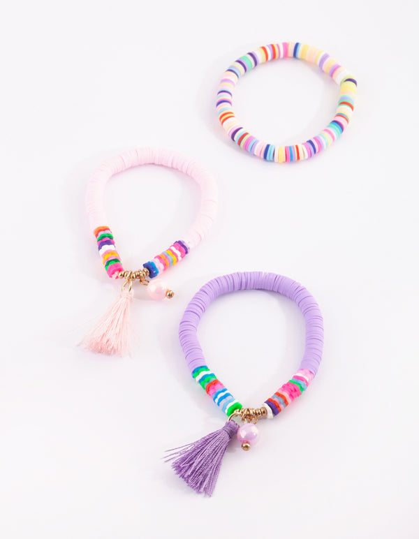 Kids Beaded Tassel Stretch Bracelet Pack