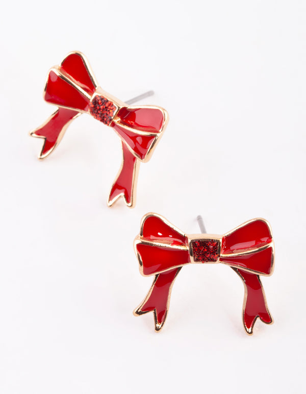 Red Bow Stud Earrings